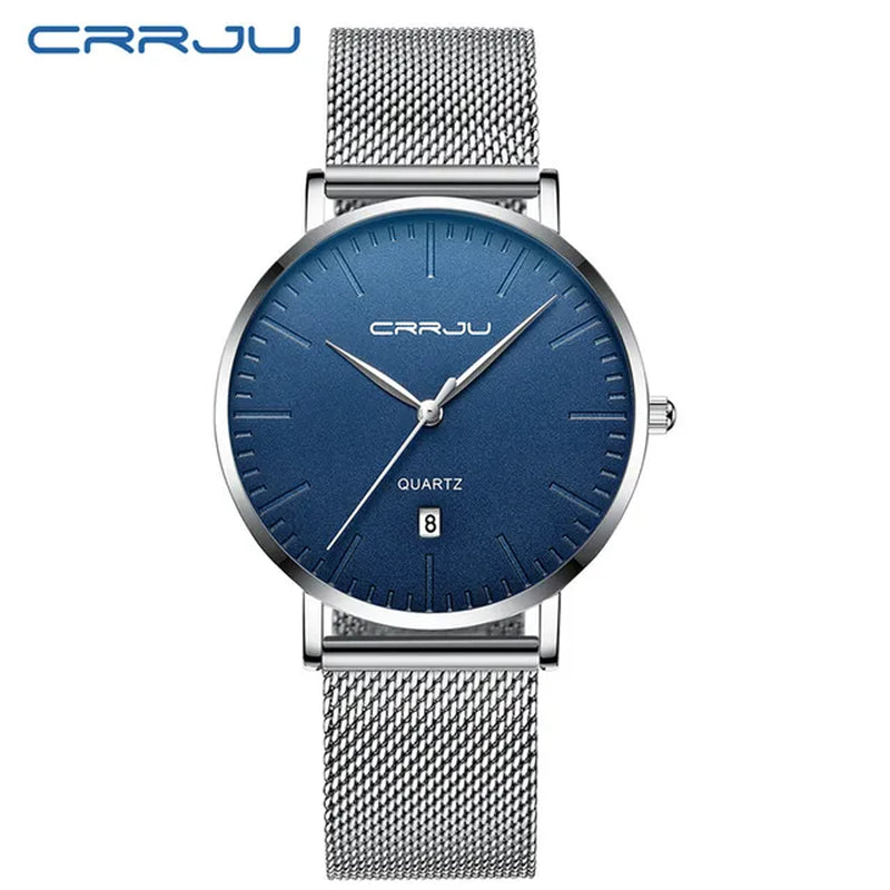 Men Blue Stainless Steel Ultra Thin Watches Men Classic Quartz Watches Luxury Date Men'S Wrist Watch Relogio Masculino