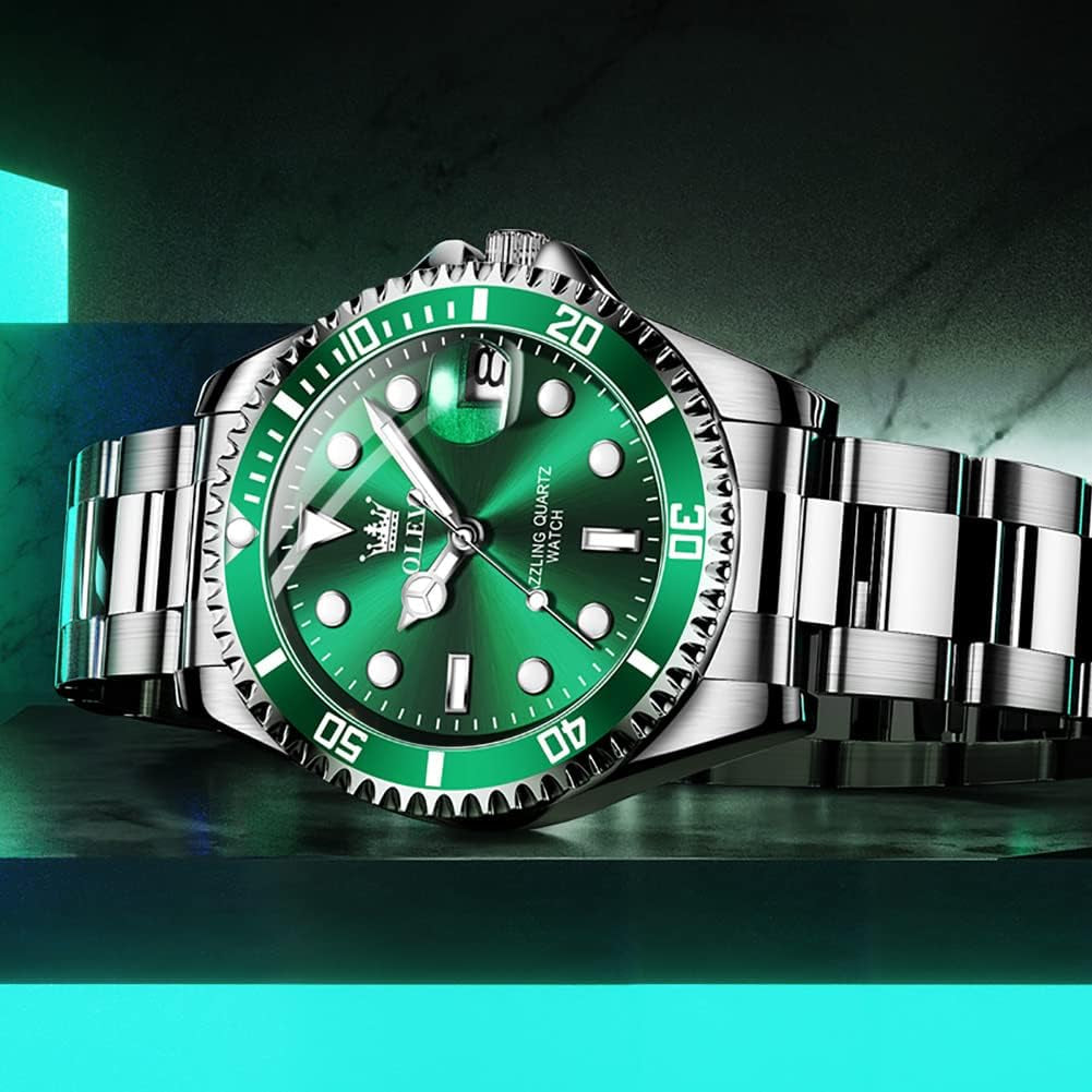 Classic Wrist Watches,Men Business Watches Dress Watch with Day,Green/Black/White/Blue Face,Flywheel Multifunction Luminous Men Stainless Steel Wristwatch