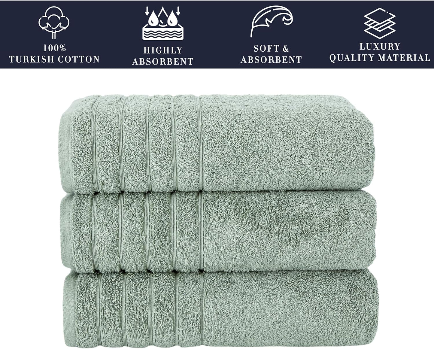 Barnum - Luxurious Turkish Bath Towels - Set of 3 | 100% Premium Turkish Cotton, Spa-Quality Absorbency & Comfort | 30"x56" (Green)