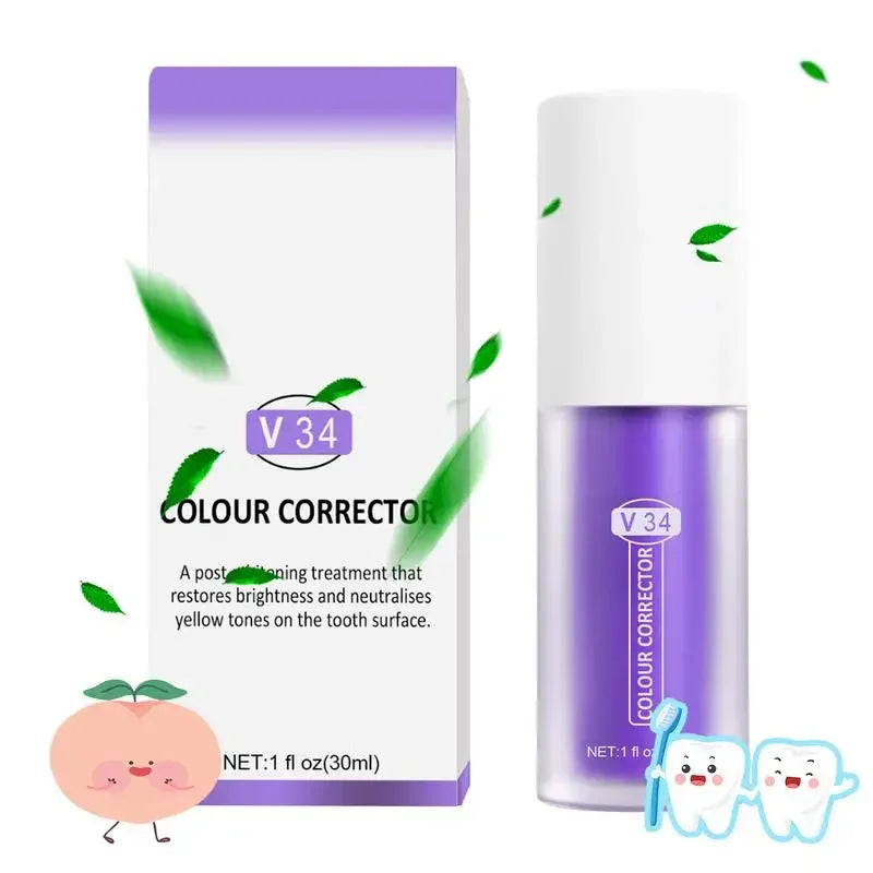 V34 30Ml SMILEKIT Purple Whitening Toothpaste Remove Stains Reduce Yellowing Care for Teeth Gums Fresh Breath Brightening Teeth