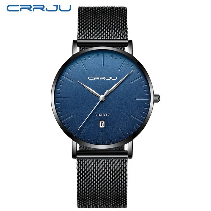 Men Blue Stainless Steel Ultra Thin Watches Men Classic Quartz Watches Luxury Date Men'S Wrist Watch Relogio Masculino