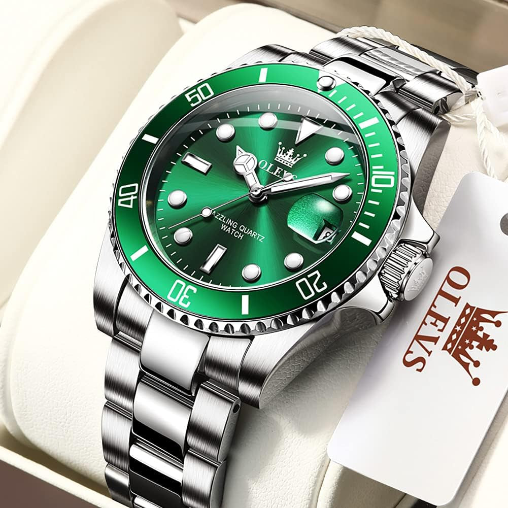 Classic Wrist Watches,Men Business Watches Dress Watch with Day,Green/Black/White/Blue Face,Flywheel Multifunction Luminous Men Stainless Steel Wristwatch