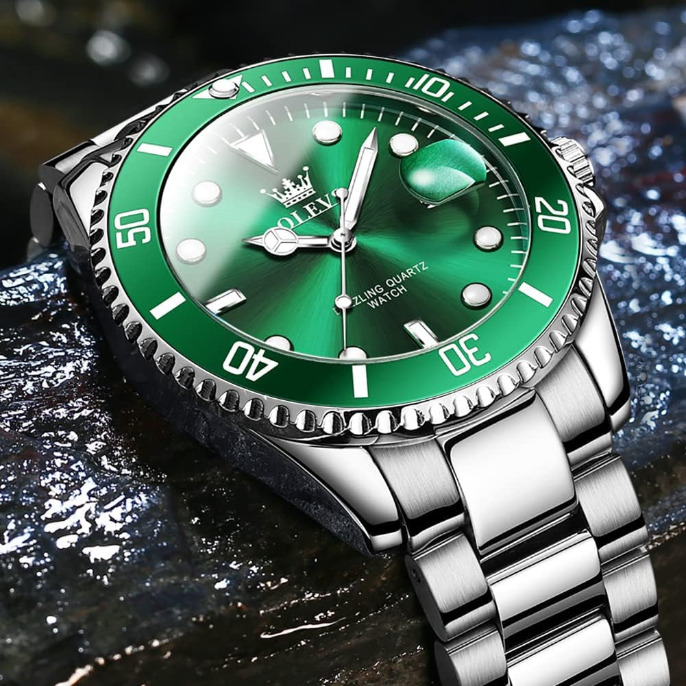 Classic Wrist Watches,Men Business Watches Dress Watch with Day,Green/Black/White/Blue Face,Flywheel Multifunction Luminous Men Stainless Steel Wristwatch